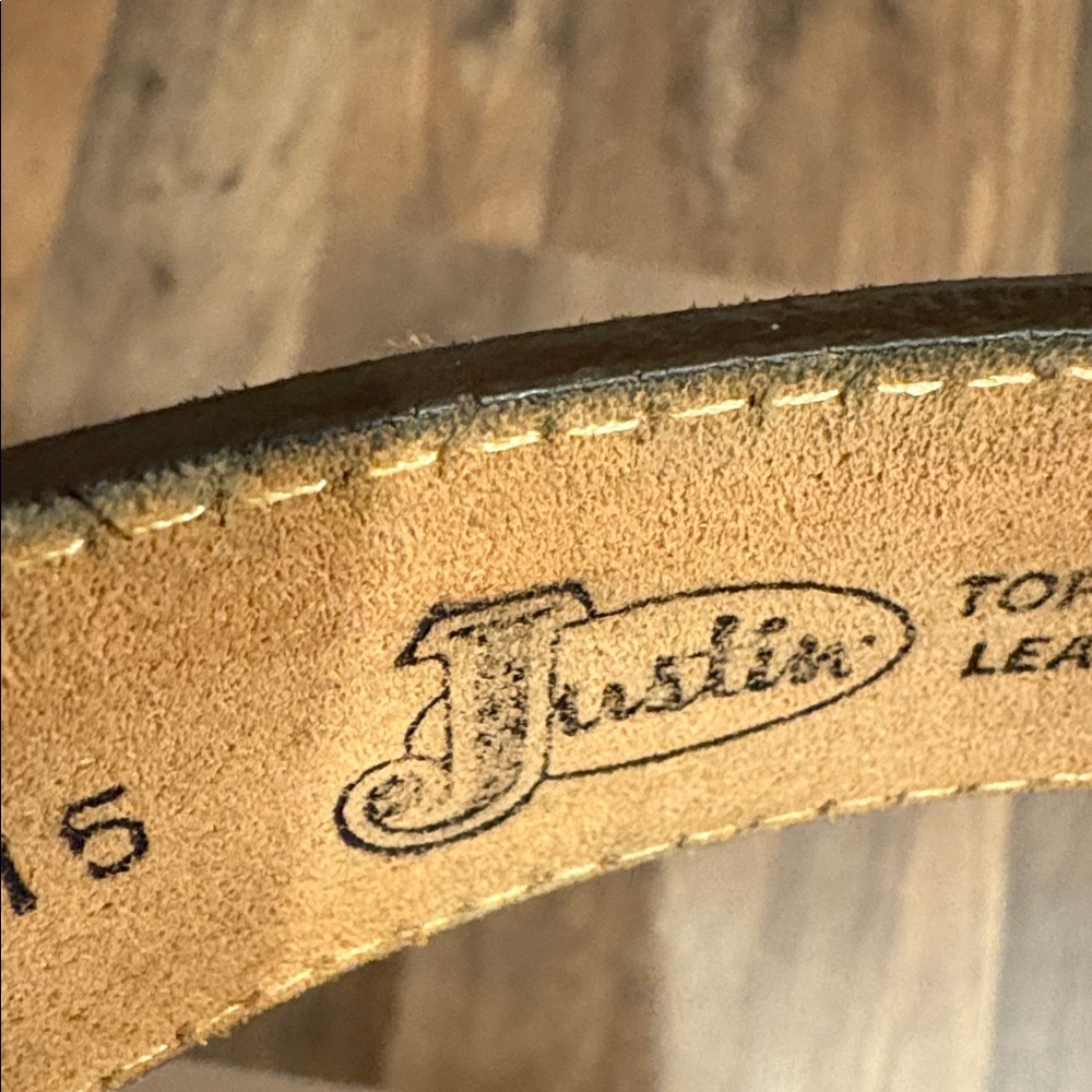 Justin Brand Tan Leather Belt with Camouflage Accent Size 34 Unisex Men or Women - Picture 9 of 13